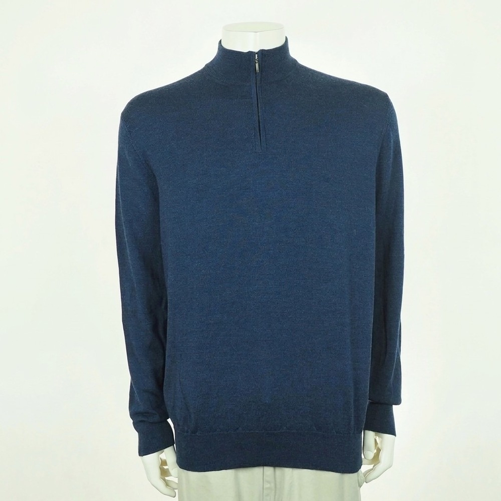 Charles Tyrwhitt Merino Wool 1/4-Zip Pullover Sweater Mens XL Dark Blue Zip Neck